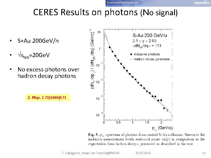 CERES Results on photons (Ｎo signal) • S+Au 200 Ge. V/n • s. NN=20