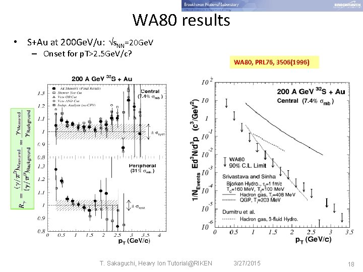 WA 80 results • S+Au at 200 Ge. V/u: s. NN=20 Ge. V –