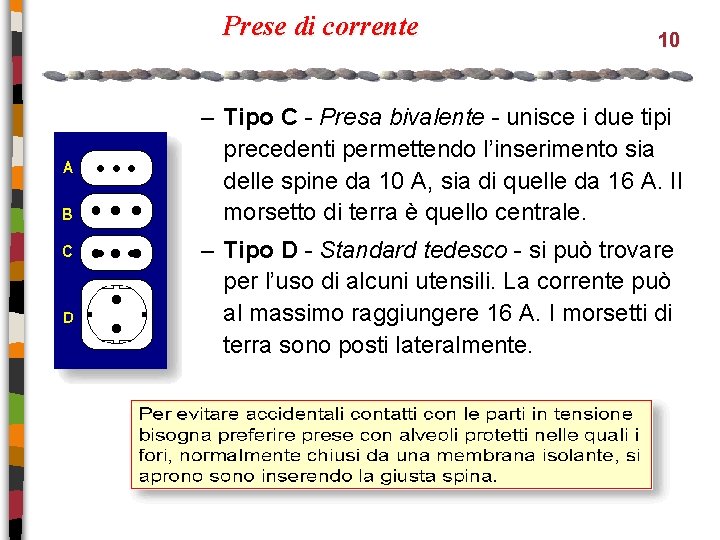 Prese di corrente 10 – Tipo C - Presa bivalente - unisce i due