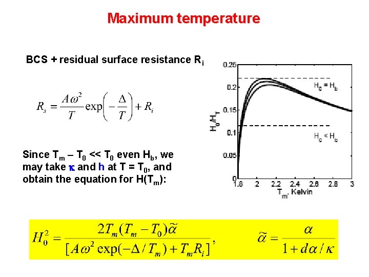 Maximum temperature BCS + residual surface resistance Ri Since Tm – T 0 <<