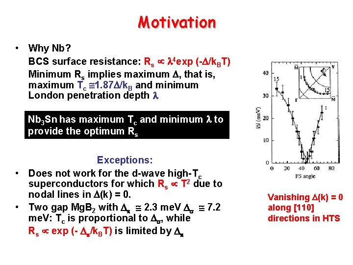 Motivation • Why Nb? BCS surface resistance: Rs 4 exp (- /k. BT) Minimum