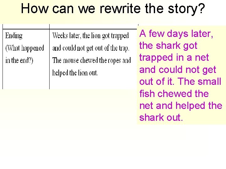 How can we rewrite the story? A few days later, the shark got trapped