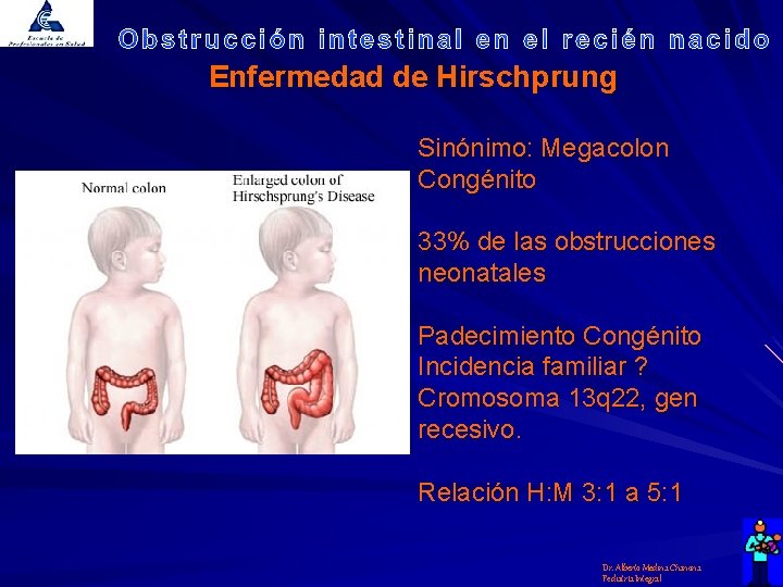 Enfermedad de Hirschprung Sinónimo: Megacolon Congénito 33% de las obstrucciones neonatales Padecimiento Congénito Incidencia