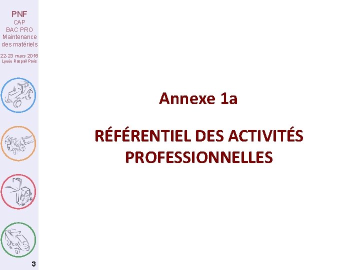 PNF CAP BAC PRO Maintenance des matériels 22 -23 mars 2016 Lycée Raspail Paris