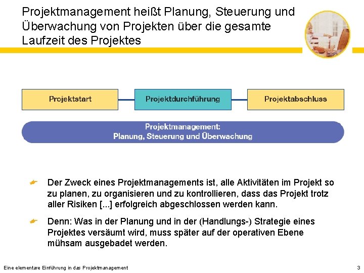 Projektmanagement heißt Planung, Steuerung und Überwachung von Projekten über die gesamte Laufzeit des Projektes