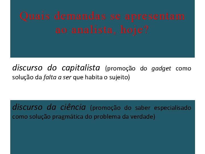 Quais demandas se apresentam ao analista, hoje? discurso do capitalista (promoção do gadget como