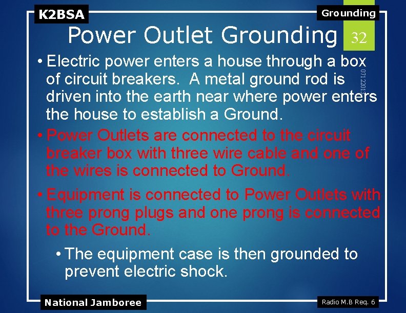 K 2 BSA Grounding Power Outlet Grounding 07122013 32 • Electric power enters a