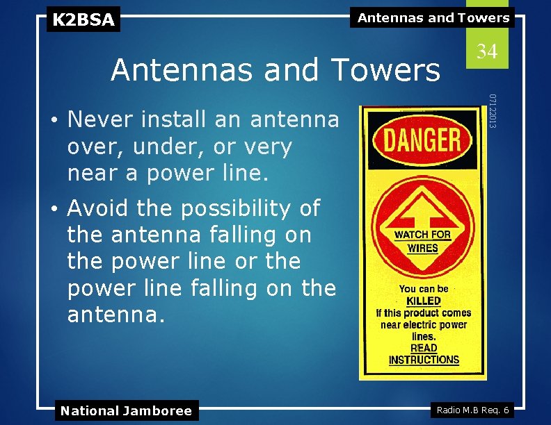 K 2 BSA Antennas and Towers 07122013 • Never install an antenna over, under,