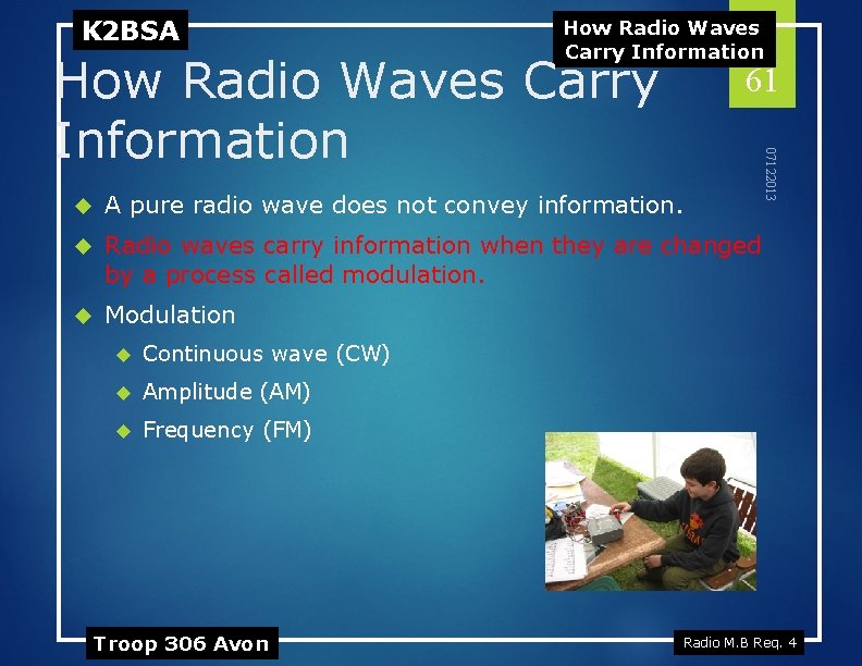 K 2 BSA How Radio Waves Carry Information 61 A pure radio wave does