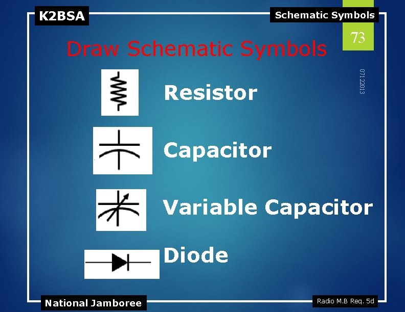 K 2 BSA Schematic Symbols Draw Schematic Symbols 07122013 Resistor 73 Capacitor Variable Capacitor
