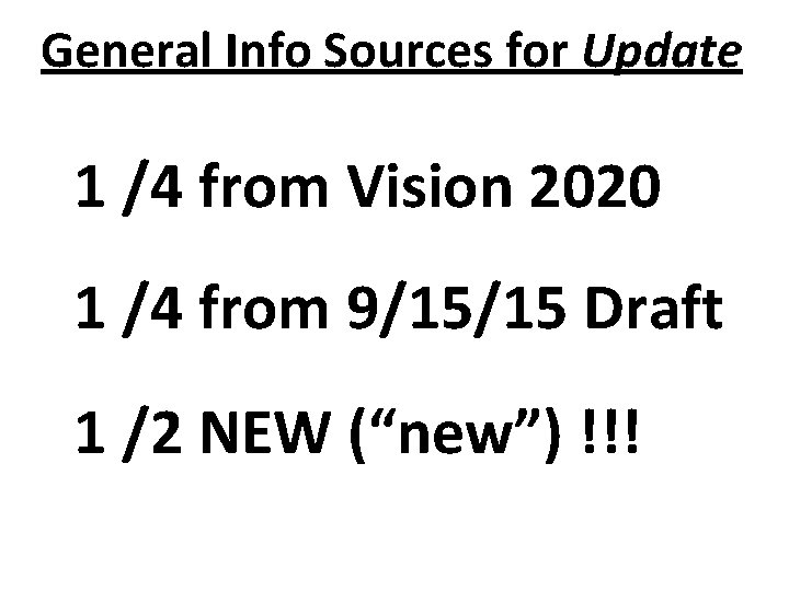 General Info Sources for Update 1 /4 from Vision 2020 1 /4 from 9/15/15