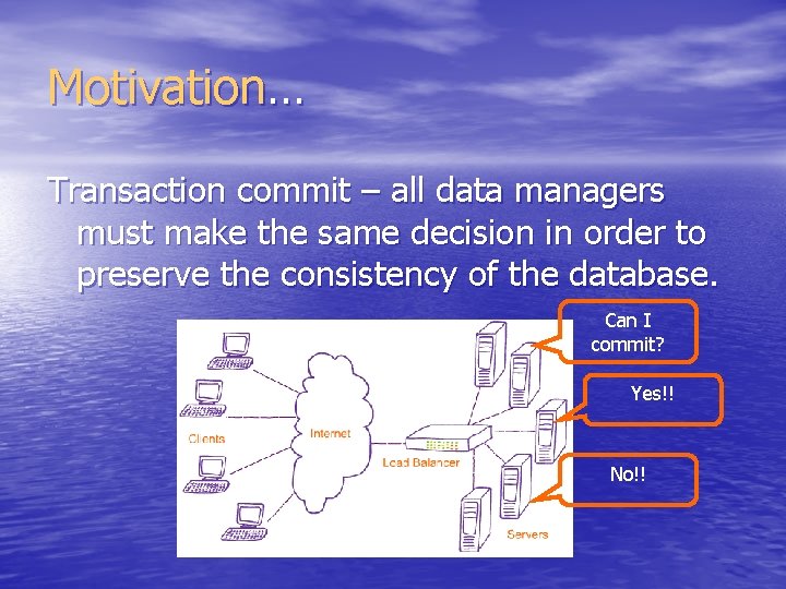 Motivation… Transaction commit – all data managers must make the same decision in order