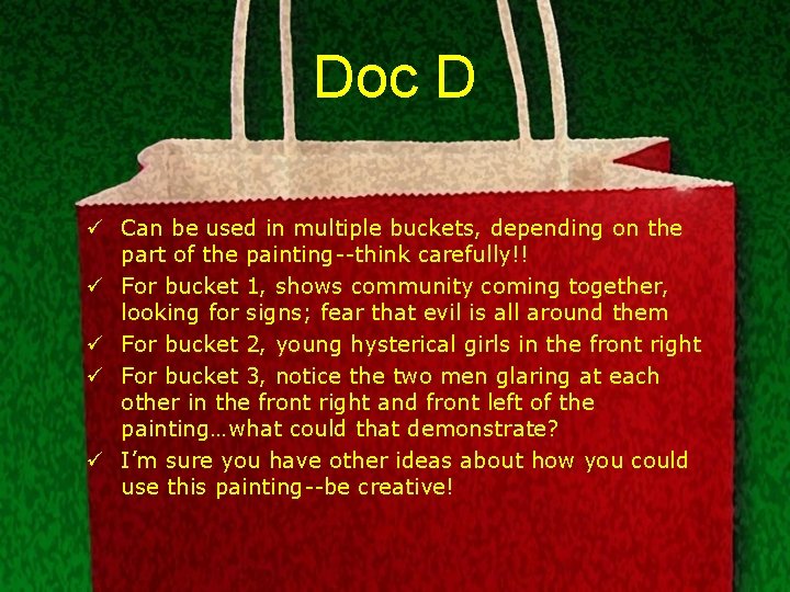 Doc D ü Can be used in multiple buckets, depending on the part of