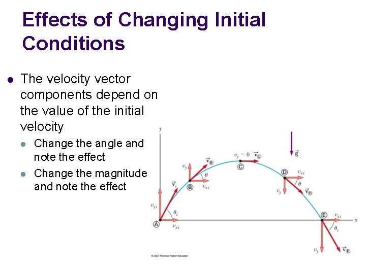 Effects of Changing Initial Conditions l The velocity vector components depend on the value