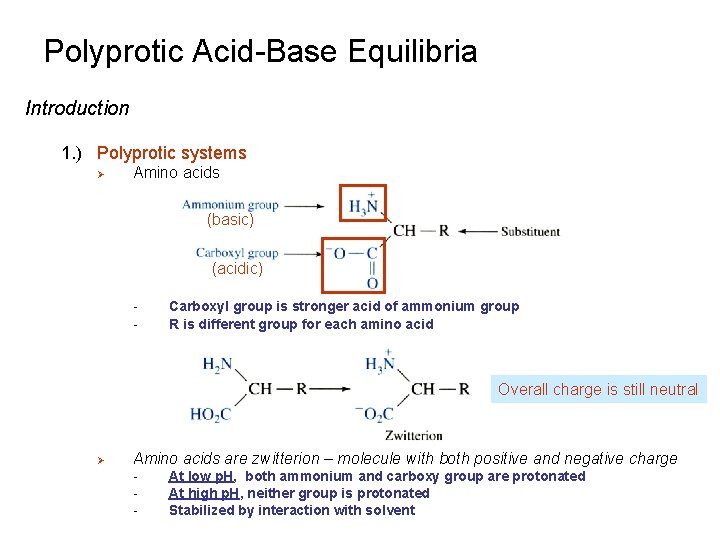 Polyprotic Acid-Base Equilibria Introduction 1. ) Polyprotic systems Ø Amino acids (basic) (acidic) -