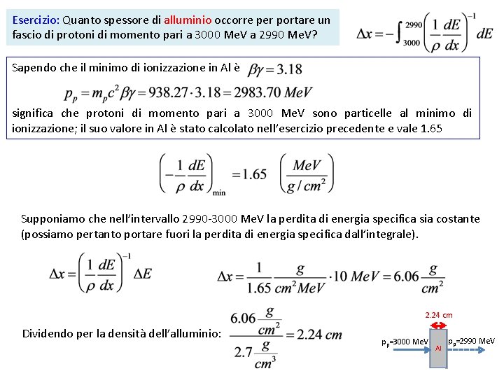 Esercizio: Quanto spessore di alluminio occorre per portare un fascio di protoni di momento