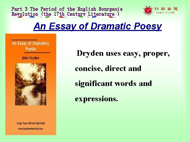 Part 3 The Period of the English Bourgeois Revolution (the 17 th Century Literature