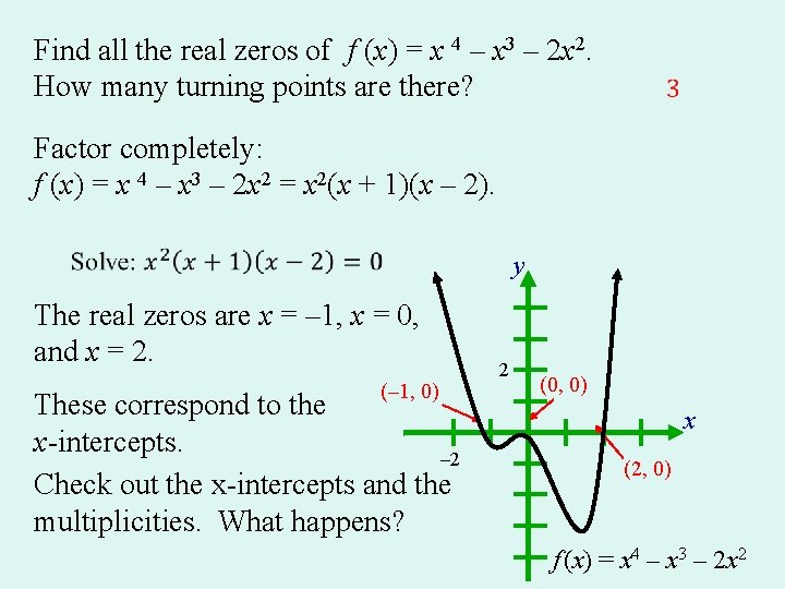 Find all the real zeros of f (x) = x 4 – x 3 Find all the real zeros of f (x) = x 4 – x 3