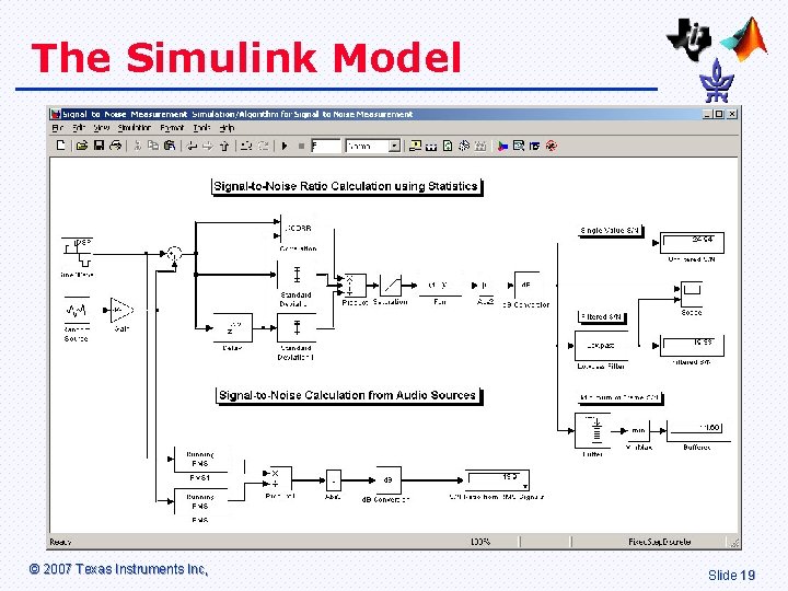The Simulink Model © 2007 Texas Instruments Inc, Slide 19 