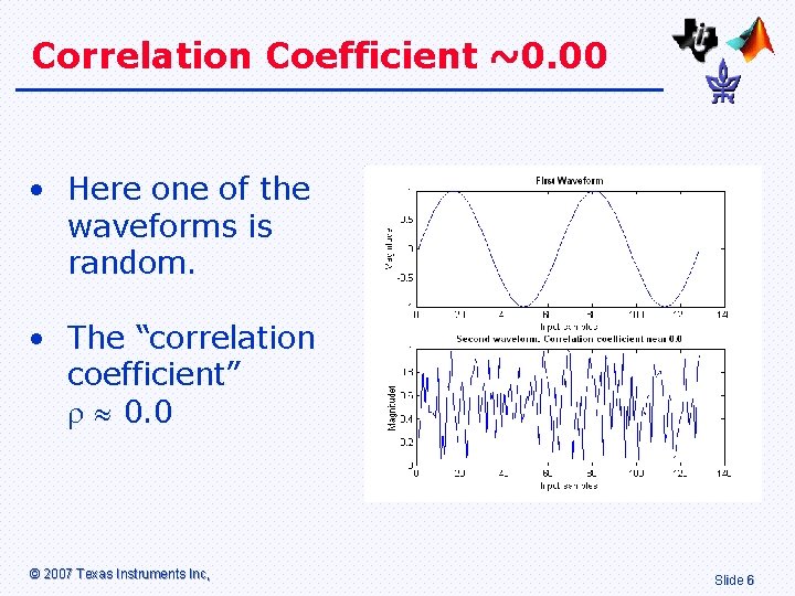 Correlation Coefficient ~0. 00 • Here one of the waveforms is random. • The