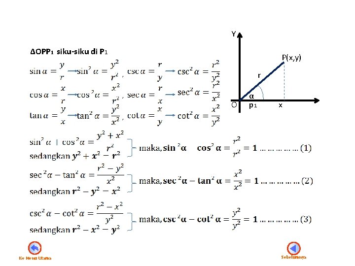 Y ∆OPP 1 siku-siku di P 1 P(x, y) r , , O α