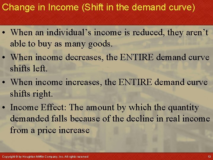 Change in Income (Shift in the demand curve) • When an individual’s income is