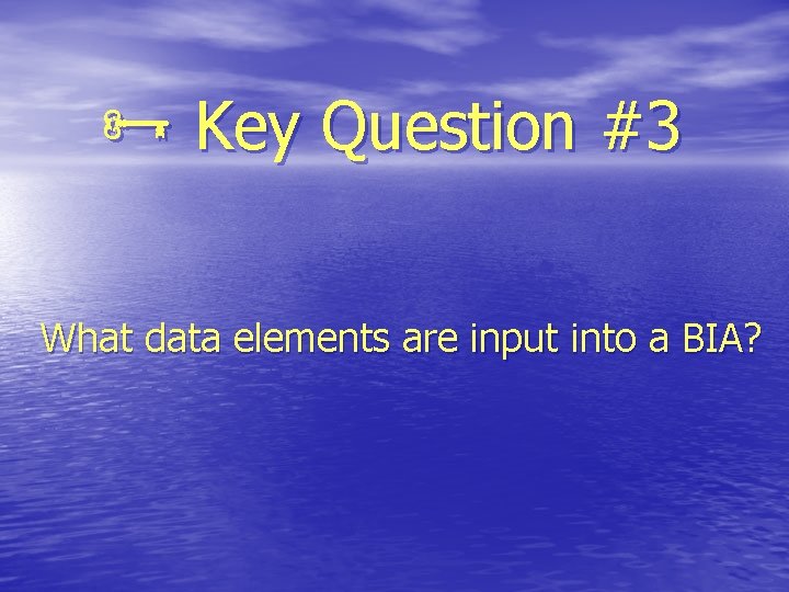  Key Question #3 What data elements are input into a BIA? 