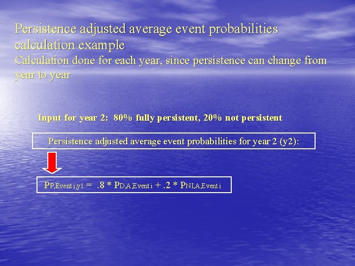 Persistence adjusted average event probabilities calculation example Calculation done for each year, since persistence