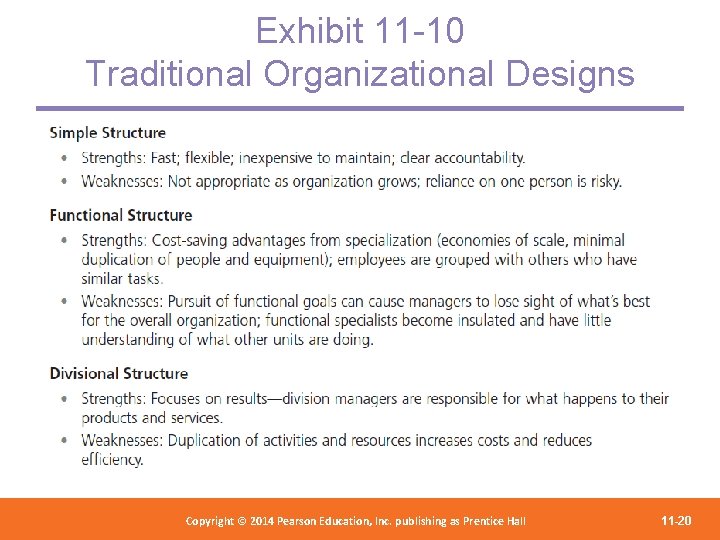 Exhibit 11 -10 Traditional Organizational Designs Copyright 2012 Pearson Education, Copyright © 2014 Pearson©Education,