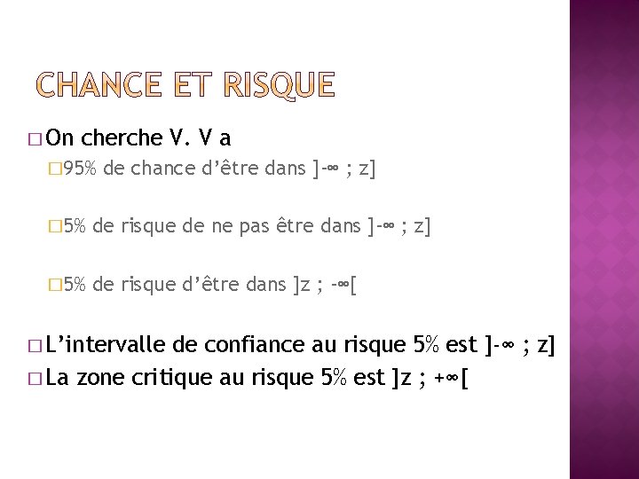 � On cherche V. V a � 95% de chance d’être dans ]-∞ ;