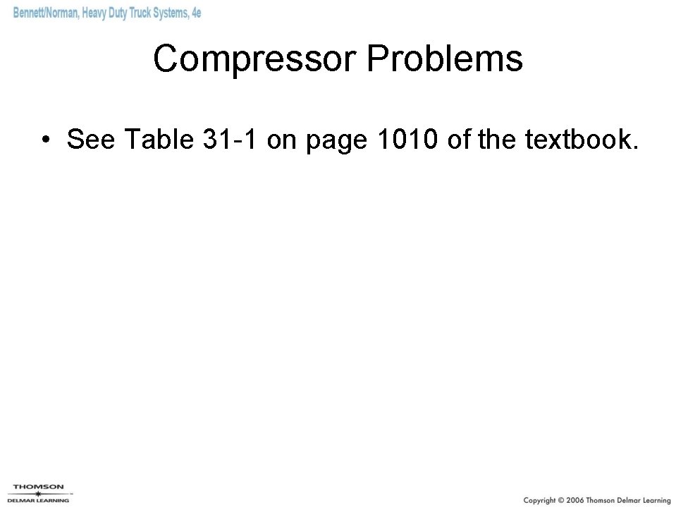 Compressor Problems • See Table 31 -1 on page 1010 of the textbook. 