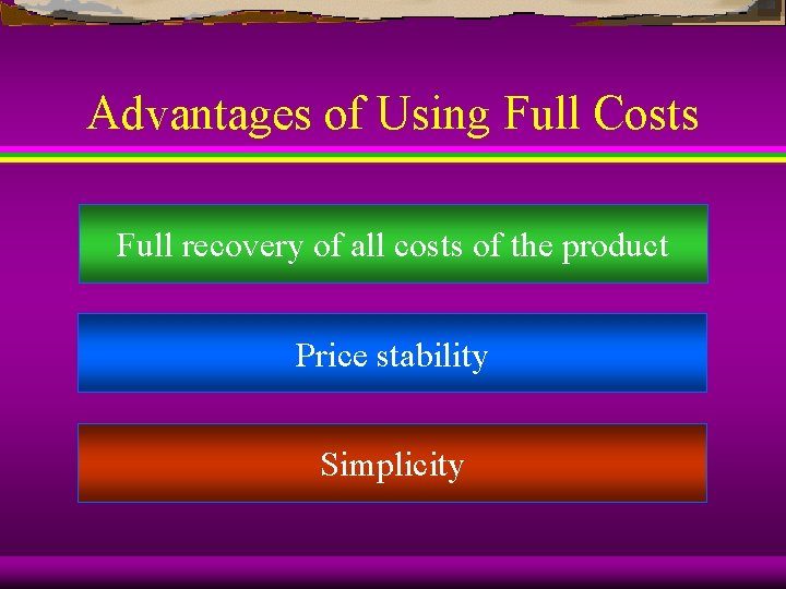 Advantages of Using Full Costs Full recovery of all costs of the product Price