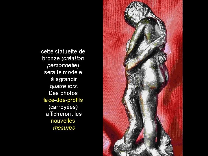 cette statuette de bronze (création personnelle) sera le modèle à agrandir quatre fois. Des