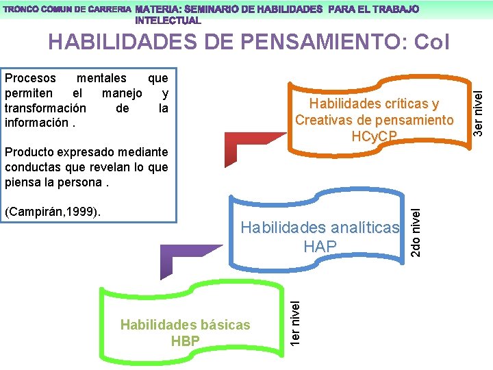 Procesos mentales que permiten el manejo y transformación de la información. Habilidades críticas y