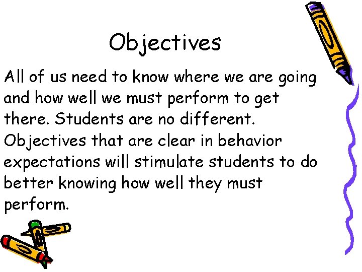 Objectives All of us need to know where we are going and how well Objectives All of us need to know where we are going and how well