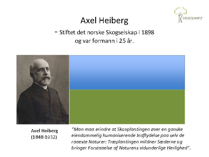 Axel Heiberg - Stiftet det norske Skogselskap i 1898 og var formann i 25