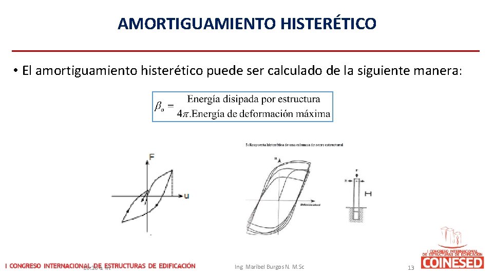 AMORTIGUAMIENTO HISTERÉTICO AMORTIGUAMIENTO • El amortiguamiento histerético puede ser calculado de la siguiente manera: