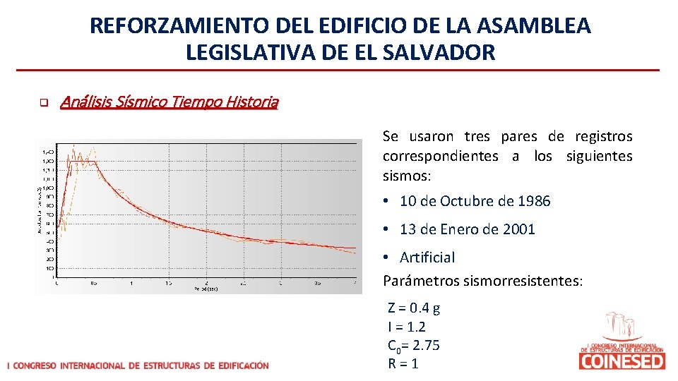 REFORZAMIENTO DEL EDIFICIO DE LA ASAMBLEA LEGISLATIVA DE EL SALVADOR q Análisis Sísmico Tiempo