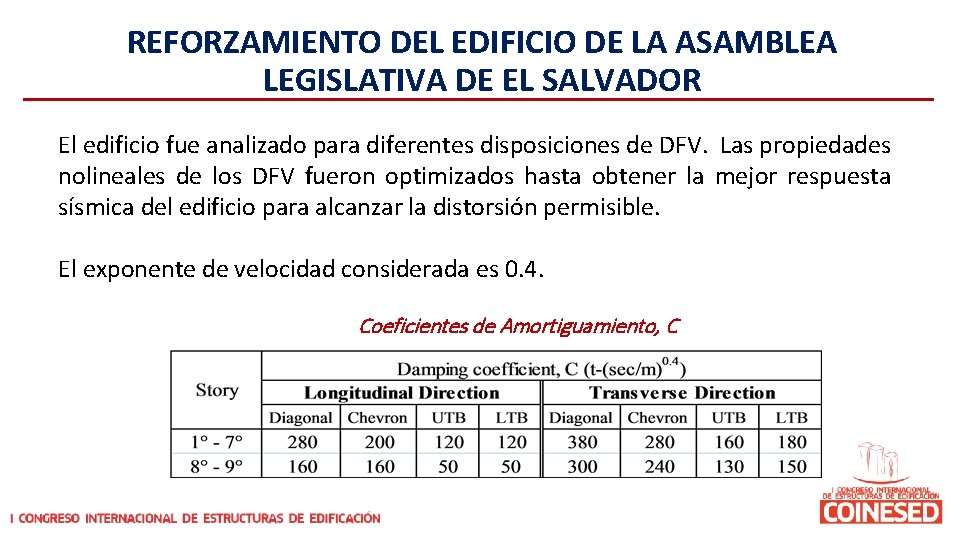 REFORZAMIENTO DEL EDIFICIO DE LA ASAMBLEA LEGISLATIVA DE EL SALVADOR El edificio fue analizado