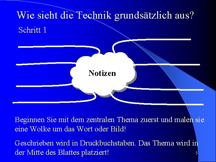 Wie sieht die Technik grundsätzlich aus? Schritt 1 Notizen Beginnen Sie mit dem zentralen