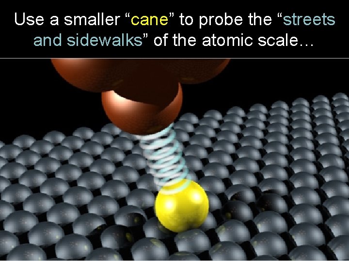 Use a smaller “cane” to probe the “streets and sidewalks” of the atomic scale…