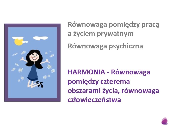 Równowaga pomiędzy pracą a życiem prywatnym Równowaga psychiczna HARMONIA - Równowaga pomiędzy czterema obszarami