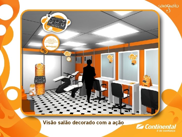 Visão salão decorado com a ação 