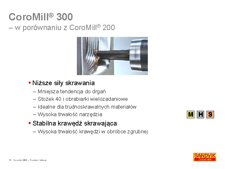 Coro. Mill® 300 – w porównaniu z Coro. Mill® 200 Niższe siły skrawania –