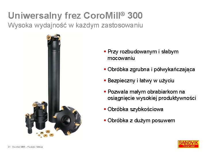 Uniwersalny frez Coro. Mill® 300 Wysoka wydajność w każdym zastosowaniu Przy rozbudowanym i słabym