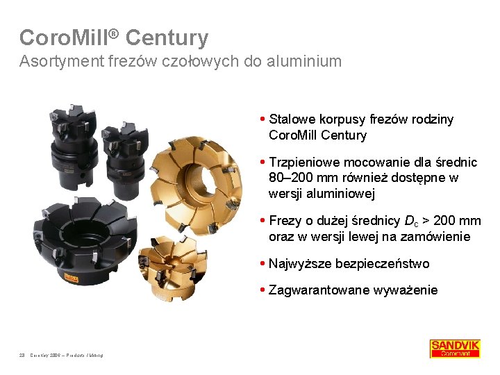 Coro. Mill® Century Asortyment frezów czołowych do aluminium Stalowe korpusy frezów rodziny Coro. Mill