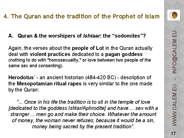 A. Quran & the worshipers of Ishtaar: the “sodomites”? Again, the verses about the