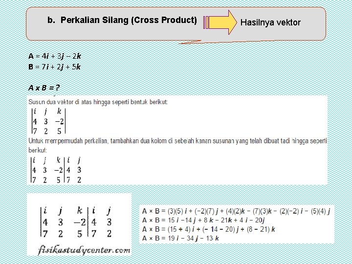 b. Perkalian Silang (Cross Product) A = 4 i + 3 j − 2