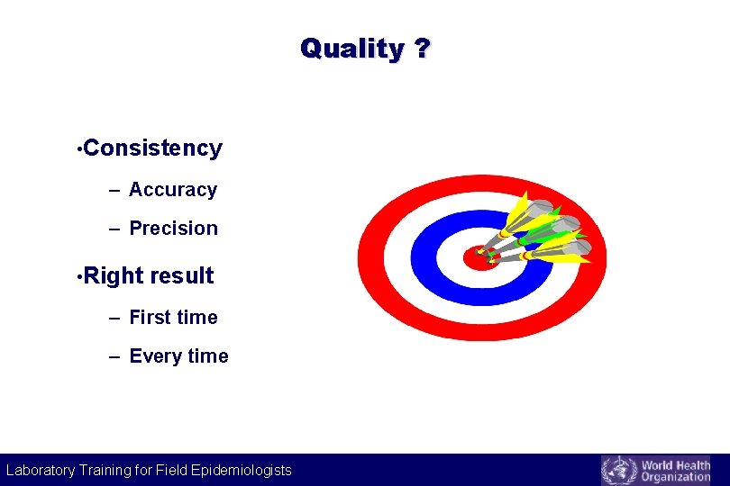 Quality ? • Consistency – Accuracy – Precision • Right result – First time