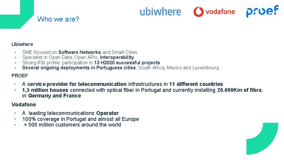 Who we are? Ubiwhere ▪ ▪ SME focused on Software Networks and Smart Cities